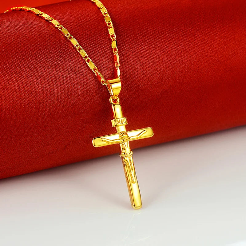 24K Gold Plated Cross Pendant Necklace for Girls & Boys | Religious Baptism & Confirmation Jewellery Gift!