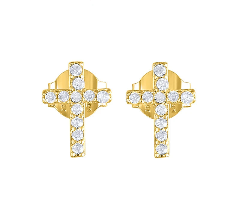 Sparkling Sterling Silver Cross Stud Earrings – Elegant Crystal Earrings for Girls & Boys, Kids Jewellery Gift!