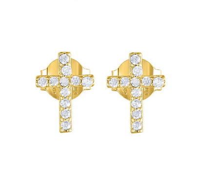 Sparkling Sterling Silver Cross Stud Earrings – Elegant Crystal Earrings for Girls & Boys, Kids Jewellery Gift!