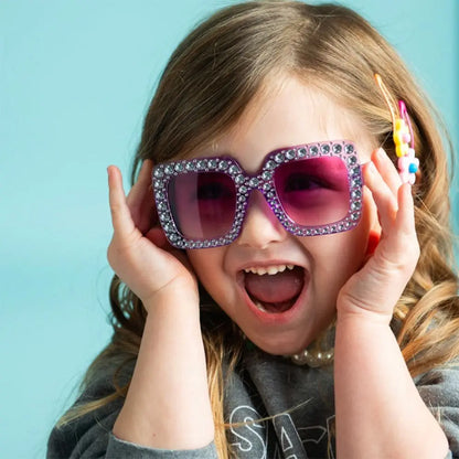 🌈 Sparkling Princess Kids Sunglasses – Oversized Rhinestone Shades with UV400 Protection | Colorful Square Sunglasses for Girls!