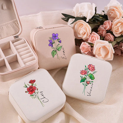 Personalised Birth Flower Jewellery Box with Name | Travel Jewellery Organiser | Birthday Gift for Girls & Women!