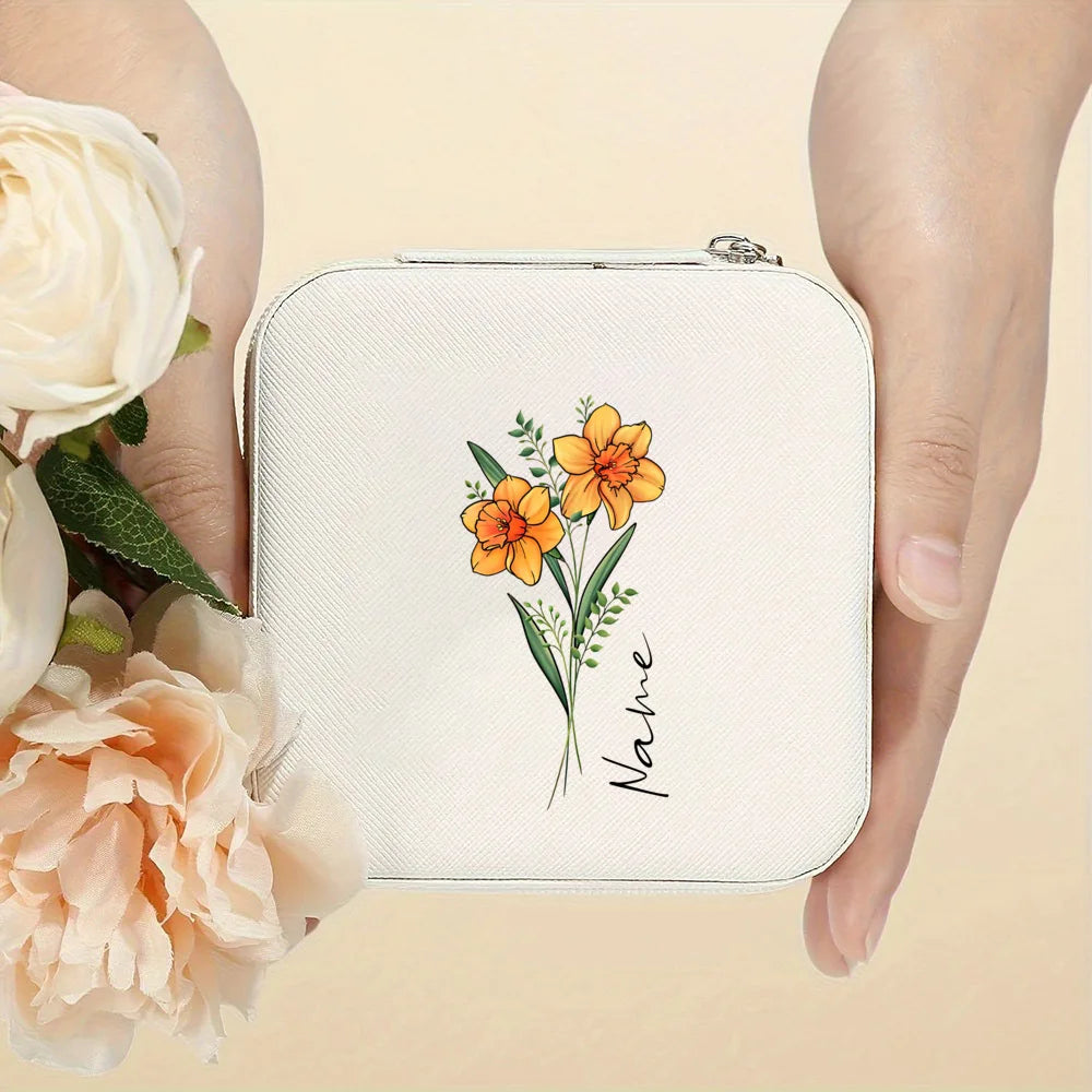 Personalised Birth Flower Jewellery Box with Name | Travel Jewellery Organiser | Birthday Gift for Girls & Women!