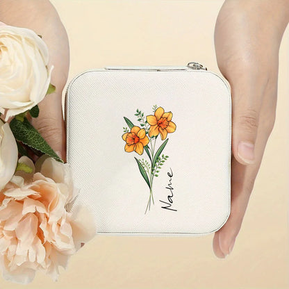 Personalised Birth Flower Jewellery Box with Name | Travel Jewellery Organiser | Birthday Gift for Girls & Women!