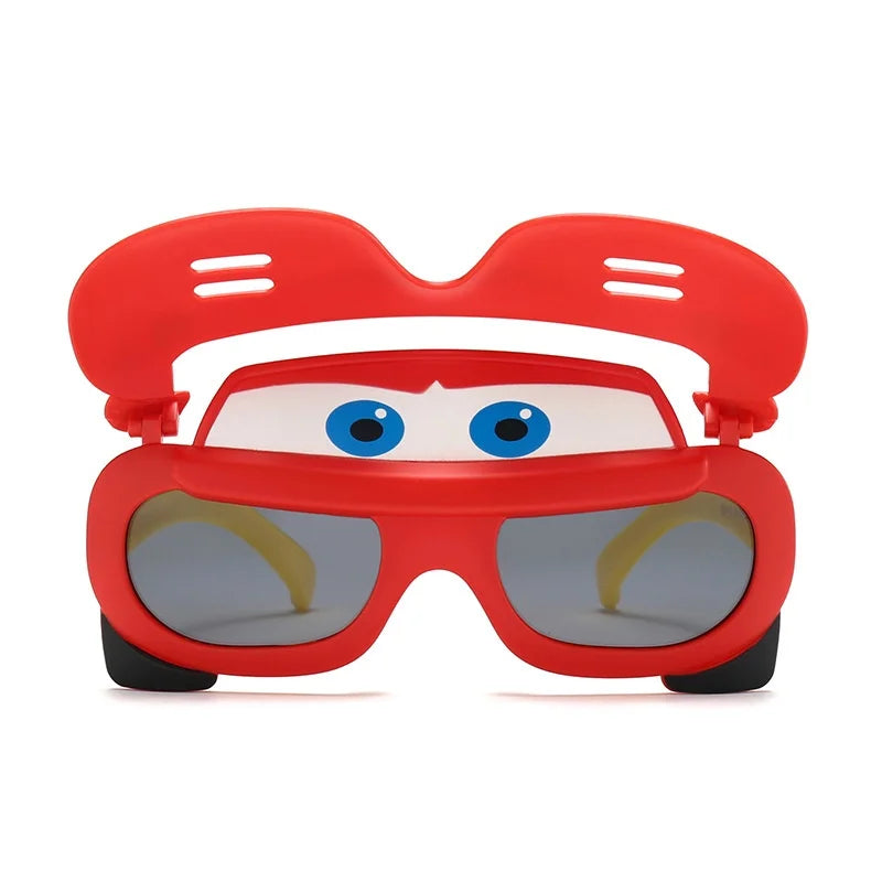 Cartoon Cars Party Kids Sunglasses – UV400 Polarized Flip-Cover Goggles for Children | Soft Protective Eyewear Gift!