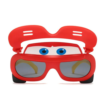 Cartoon Cars Party Kids Sunglasses – UV400 Polarized Flip-Cover Goggles for Children | Soft Protective Eyewear Gift!
