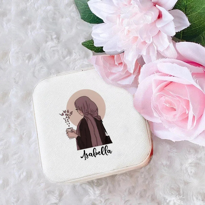 Personalized Hijabi Girl Jewelry Box: Custom Name Travel Storage Case!