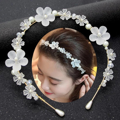 Girls Crystal Baptism Headband – Pearl Beaded Flower Confirmation Hair Band, Elegant Flower Girl Headpiece & Special Occasion Hair Jewellery