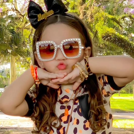 🌈 Sparkling Princess Kids Sunglasses – Oversized Rhinestone Shades with UV400 Protection | Colorful Square Sunglasses for Girls!