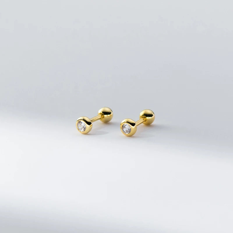 925 Sterling Silver Minimalist Round Zircon Screw-Back Bead Earrings – Elegant Studs for Girls & Women | Versatile Jewellery Gift