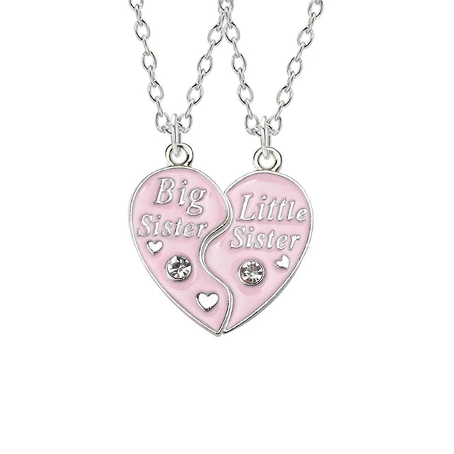 2PCS Big Sister Little Sister Heart Necklace Set for Girls | BFF Friendship Spliced Pendant Birthday Gift