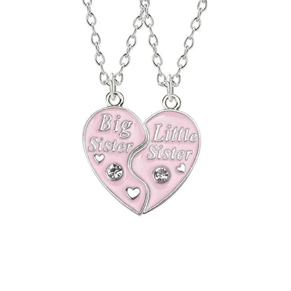 2PCS Big Sister Little Sister Heart Necklace Set for Girls | BFF Friendship Spliced Pendant Birthday Gift