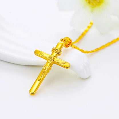 24K Gold Plated Cross Pendant Necklace for Girls & Boys | Religious Baptism & Confirmation Jewellery Gift!