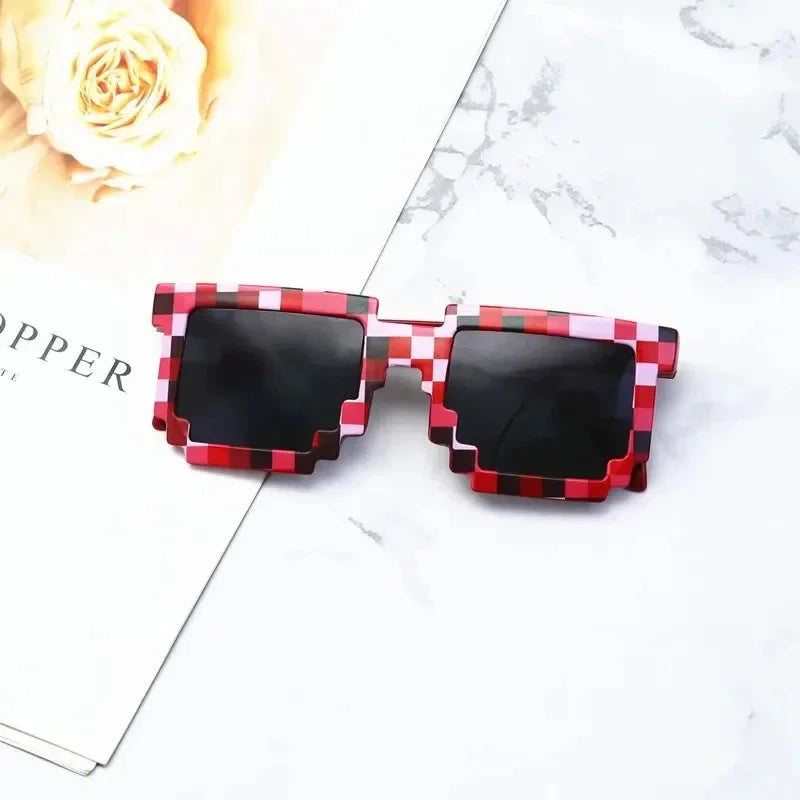 Kids Funny Pixel Sunglasses – Square Mosaic Cosplay Action Game Toy Glasses for Children!