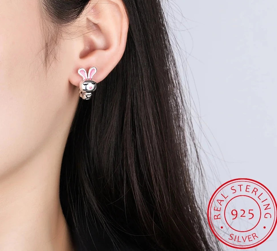 Cute 925 Sterling Silver Rabbit Hoop Earrings for Everyday Wear - Charming Jewelry for Girls, Teens, and Women, Anti-Allergic Delight! - Kids Jewellery Shop