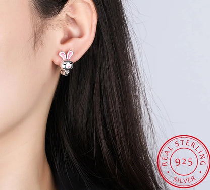 Cute 925 Sterling Silver Rabbit Hoop Earrings for Everyday Wear - Charming Jewelry for Girls, Teens, and Women, Anti-Allergic Delight! - Kids Jewellery Shop