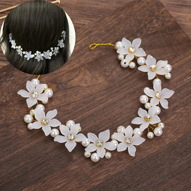 Girls Crystal Baptism Headband – Pearl Beaded Flower Confirmation Hair Band, Elegant Flower Girl Headpiece & Special Occasion Hair Jewellery