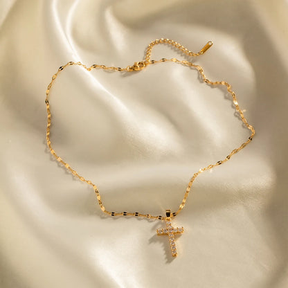 18k Gold Plated White Cubic Zirconia Unisex Cross Pendant Necklace – Elegant Boys & Girls Jewellery | Faith-Inspired Gift!