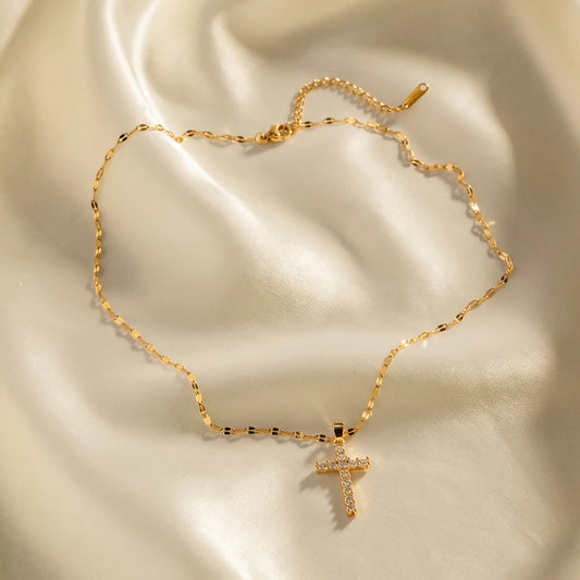18k Gold Plated White Cubic Zirconia Unisex Cross Pendant Necklace – Elegant Boys & Girls Jewellery | Faith-Inspired Gift!