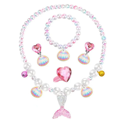 Mermaid Jewellery Set for Girls – Sparkling Fish Tail Shell Necklace, Bracelet, Earrings & Ring | Princess Birthday Gift!