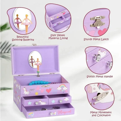 Dreamy Unicorn Castle Ballet Music Jewelry Storage Box | Hand-Cranked Gift for Girls!
