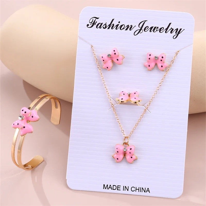 5-Piece Bow Jewellery Set for Girls | Necklace, Bracelet, Ring & Earrings | Cute Minimalist Kids Jewellery Gift!