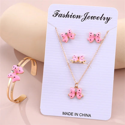 5-Piece Bow Jewellery Set for Girls | Necklace, Bracelet, Ring & Earrings | Cute Minimalist Kids Jewellery Gift!