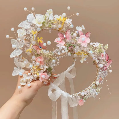 Elegant Pearl Butterfly Wreath Headband for Girls – Princess Flower Hairband for Weddings, Parties & Special Occasions | Flower Girl Hair Accessory