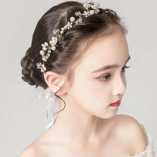Crystal Pearl Flower Girl Tiara & Hair Vine – Diamante Hairband for Flower Girls & Junior Bridesmaids | Children's Wedding Hair Accessories.
