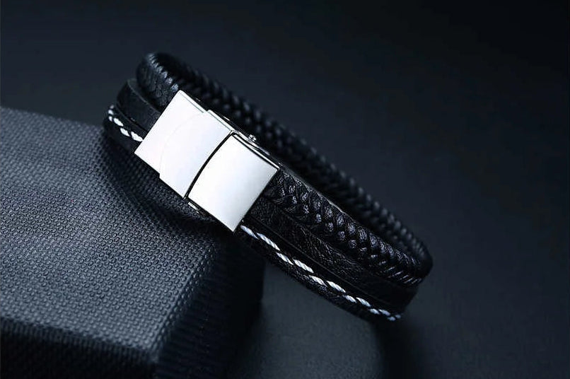 Personalised Stainless Steel Leather Bracelet for Boys & Teens | Engravable Multi-Layer ID Bangle | Birthday Gift!