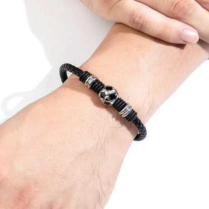 Score Big with Our Hand-Woven Leather Football Bracelet for Boys!