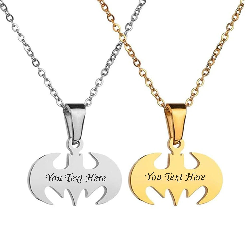 Smooth Customisable Stainless Steel Bat Pendant Necklace for Boys, Teens & Men – Super Hero Fans Jewellery Gift!