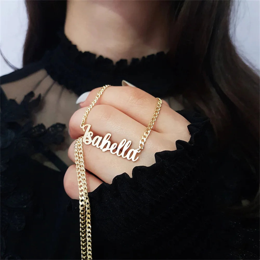 Personalised Gold Plated Name Necklace | Stainless Steel 5mm Cuban Chain Pendant | Birthday & Special Occasion Gift!