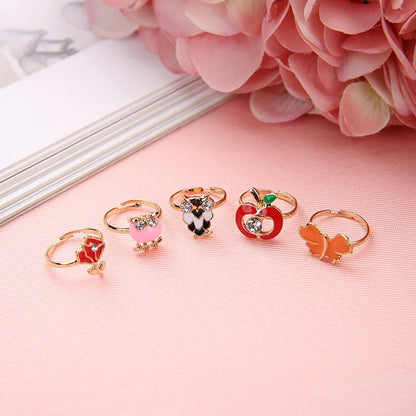 12PCS Cartoon Crystal Animal Adjustable Kids Rings – Fun Open Finger Jewellery Set for Girls’ Birthday Party Gift in Gift Box