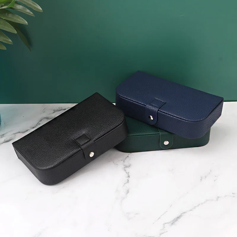 Travel in Style: Portable Button Leather Jewelry Storage Box!