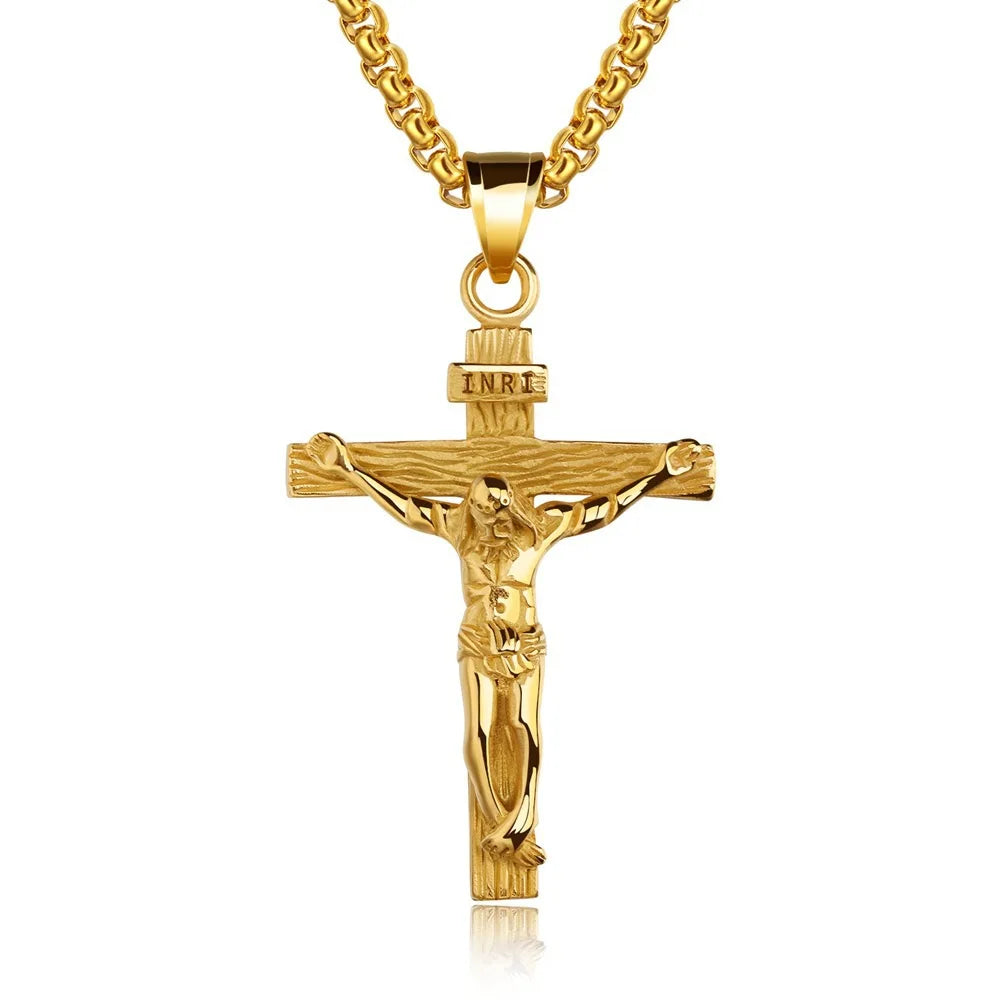 Trendy 18K Gold Plated Crucifix Cross Pendant Necklace for Boys & Girls | Religious Jewellery Gift for Kids