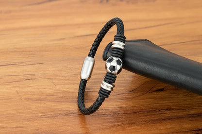 Score Big with Our Hand-Woven Leather Football Bracelet for Boys!
