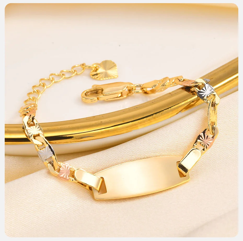 Custom Baby Bracelets for Newborns – Girls & Boys 3-Tone Gold Plated Copper, Anti-Allergy Jewellery Gift!