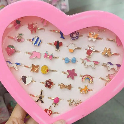 💖 36Pcs Princess Rings Set – Adjustable Crystal Flower Alloy Rings for Girls in Jewelry Gift Box 🎁 | Dress-Up Accessories