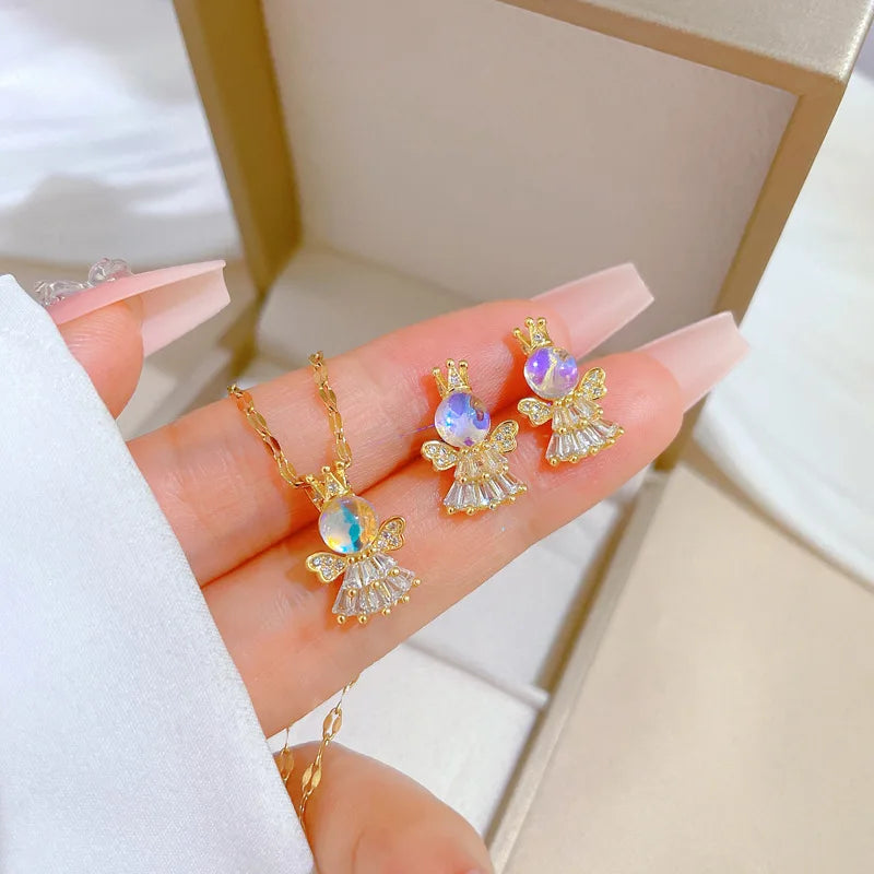Angelic Elegance: Crowned Angel Jewelry Set for Girls! - Kids Jewellery Shop