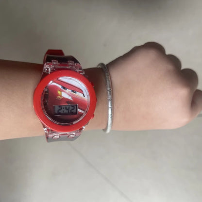Lightning McQueen Luminous Electronic Kids Quartz Watch – LED Light Cartoon Wristwatch | Boys Sports Watch Gift!