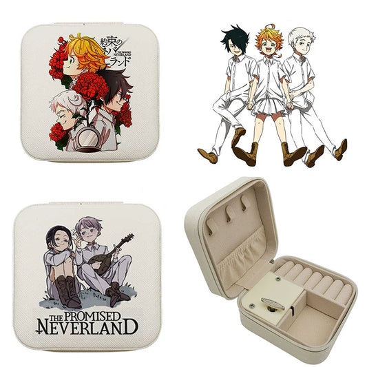 Anime Musical Jewellery Box | The Promised Neverland Music Box | White Leather Travel Jewellery Case | Cute Gift!