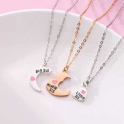 3-Piece Split Heart Sister Necklace Set – Big Sis, Middle Sis & Little Sis Pendant Necklaces | BFF Friendship Jewellery Gift!