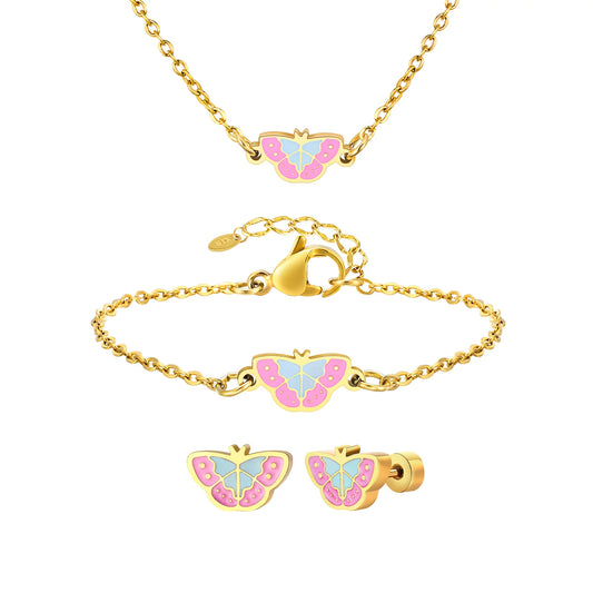 Chic Butterfly Jewelry Set for Baby - Earrings, Bracelet & Necklace | Hypoallergenic & Tarnish-Free Gift Set
