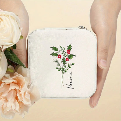 Personalised Birth Flower Jewellery Box with Name | Travel Jewellery Organiser | Birthday Gift for Girls & Women!