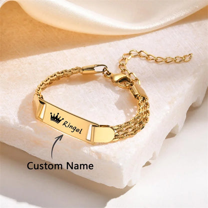 Personalized Baby ID Bracelet – Custom Engraved Name & Date | Gold Plated Stainless Steel Bracelet for Little Boys & Girls | Keepsake Gift!