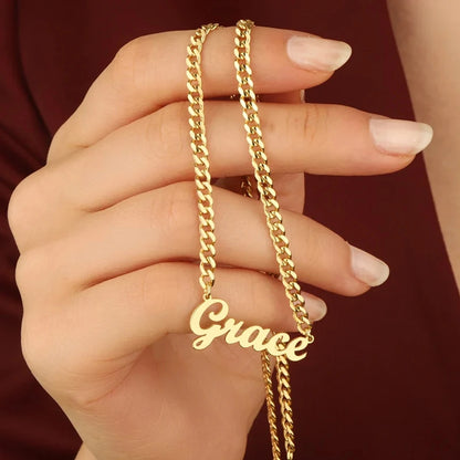 Children's Custom Name Necklace with 4MM Cuban Chain | Personalized Nameplate Pendant for Boys & Girls Birthday Gift.