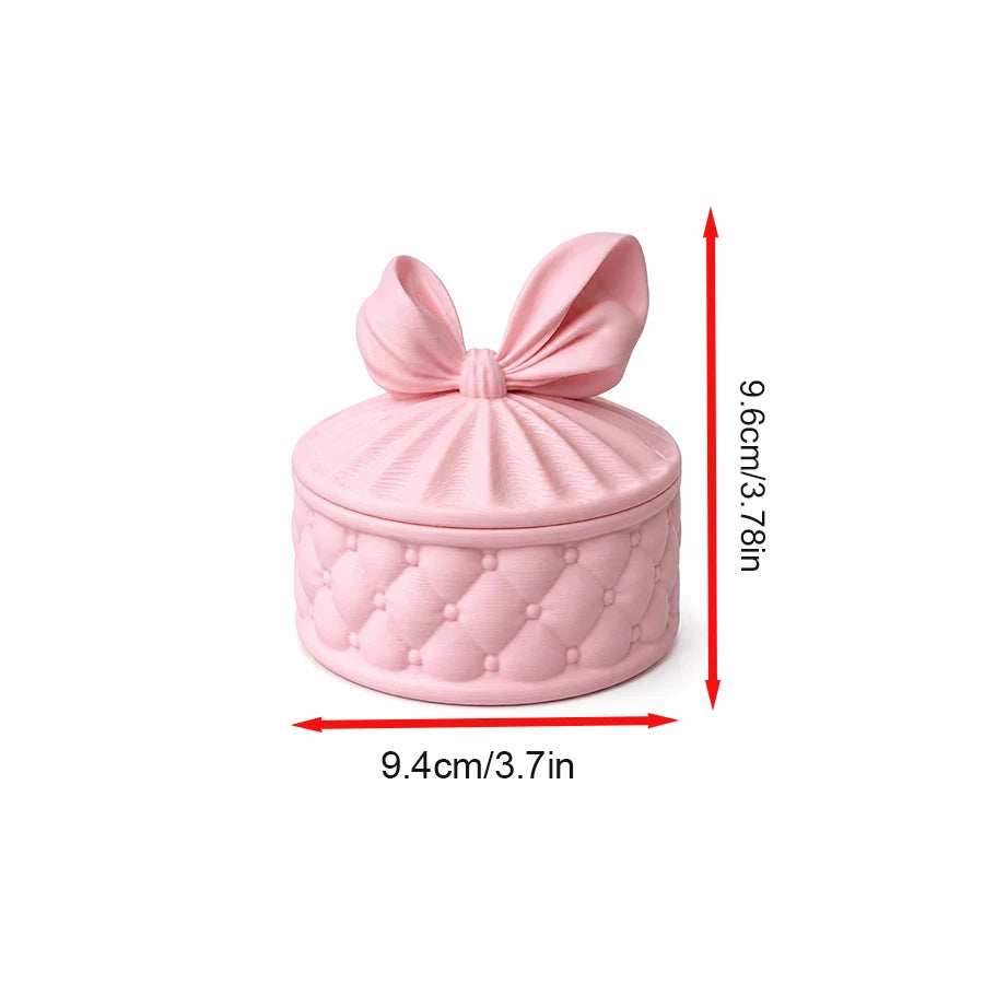 Pink Bowknot Jewellery Storage Box for Girls | Round Dust-Proof Jewellery Organiser | Cute Dresser Decoration & Gift!