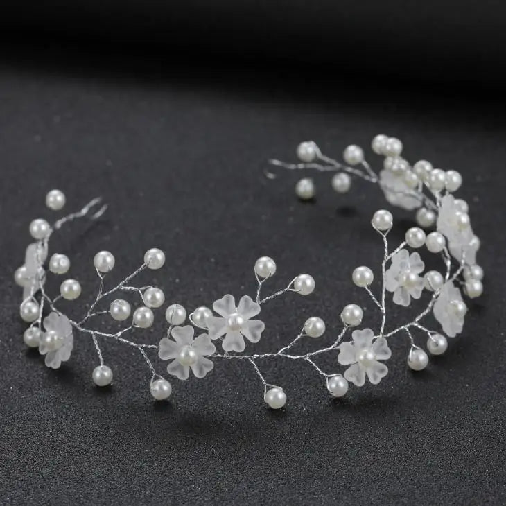 Girls Crystal Baptism Headband – Pearl Beaded Flower Confirmation Hair Band, Elegant Flower Girl Headpiece & Special Occasion Hair Jewellery