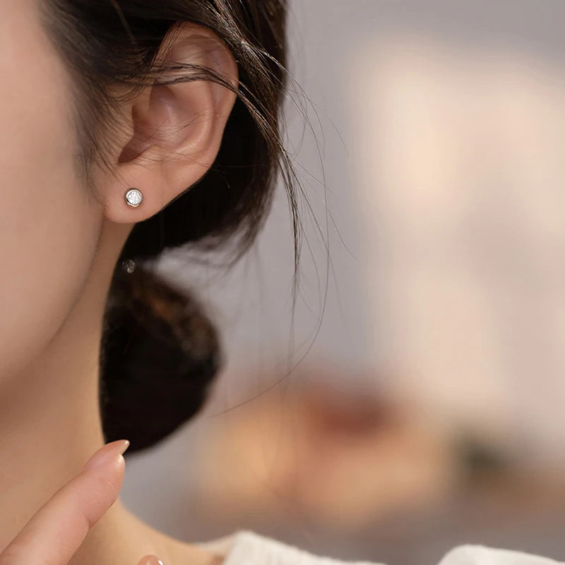 925 Sterling Silver Minimalist Round Zircon Screw-Back Bead Earrings – Elegant Studs for Girls & Women | Versatile Jewellery Gift