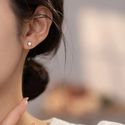 925 Sterling Silver Minimalist Round Zircon Screw-Back Bead Earrings – Elegant Studs for Girls & Women | Versatile Jewellery Gift